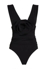 Solid Color 3D Flower Decor Lowkey One Piece Swimwear