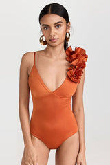 Solid Color 3D Flower Elegant One Piece Swimwear