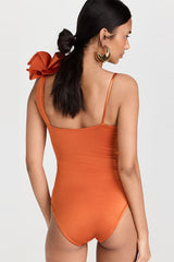 Solid Color 3D Flower Elegant One Piece Swimwear