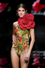 Natural Print Hyperbolic 3D Flower Decor One Piece Swimwear
