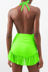 Solid Color Backless Simple Ruffle Three Pieces