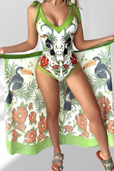 Natural Print Retro Lace-Up Three Pieces