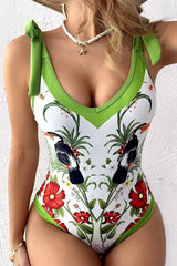 Natural Print Retro Lace-Up Three Pieces