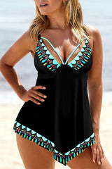 Patchwork Graphic Print Romantic Irregular Tankini
