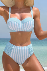Patchwork Beachy Strappy Back High Waist Bikini