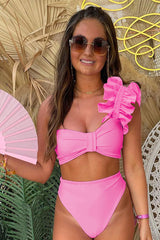 Ruffles One Shoulder Girly High Waist Bikini