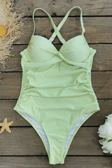 Solid Color Cross Back Flattering One Piece Swimwear