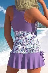 Patchwork Floral Print Cross Back Pretty Drawstring Tankini