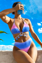 Shell Decor Romantic Lace-Up Gradient Bikini