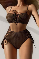 Solid Color Embossed Sporty Strappy High Waist Bikini