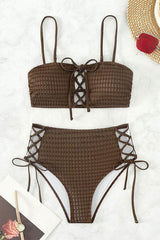 Solid Color Embossed Sporty Strappy High Waist Bikini