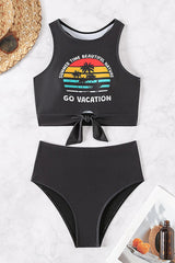 Natural Print Sporty Racerback High Waist Bikini