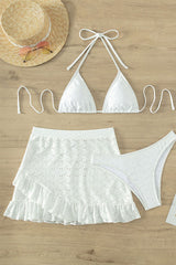 Solid Color Cutout Detail Sweet Surplice Ruffles Three Pieces