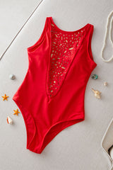 Solid Color Cutout Design Simple One Piece Swimwear