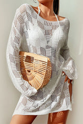 Solid Color Casual Cutout Knitted Dress Beachwear