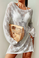 Solid Color Casual Cutout Knitted Dress Beachwear