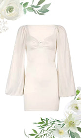 CAGE SLEEVE HOLLOW MINI DRESS IN IVORY WHITE