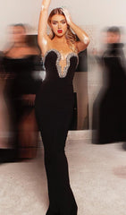 CRYSTAL EMBELLISHED MIDI DRESS IN BIACK