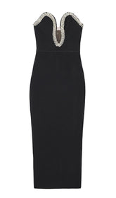 CRYSTAL EMBELLISHED MIDI DRESS IN BIACK