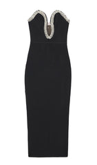 CRYSTAL EMBELLISHED MIDI DRESS IN BIACK