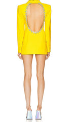 CRYSTAL OPEN BACK JACKET DRESS IN YELLOW