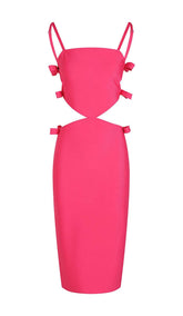 CUT-OUT STRAPPY MIDI DRESS IN PINK