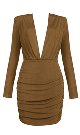 Deep V pleated slim gown