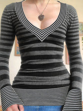 Patchwork Striped V Neck Long Sleeve Top