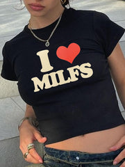 Love Letter Print Short Sleeve Crop Top