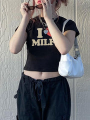 Love Letter Print Short Sleeve Crop Top