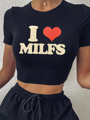 Love Letter Print Short Sleeve Crop Top