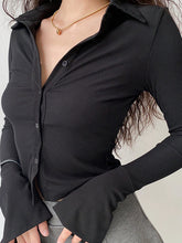 Polo Neck Long Sleeve Rib Blouse