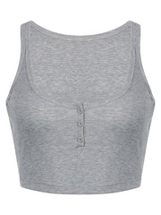 Buttoned Rib Crop Tank Top