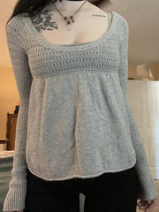 Gray Pointelle Knit Long Top