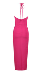 FLORAL EMBELLISHED SLIT MIDI DRESS IN PINK