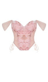 FLORAL EMBROIDERY LACE UP CORSET TOP