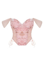 FLORAL EMBROIDERY LACE UP CORSET TOP