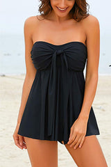 Solid Color Feminine Tankini Swimdress