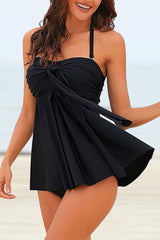Solid Color Feminine Tankini Swimdress