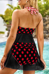 Polka Dot Halter Collar Elegant Tankini