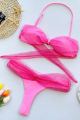 Sequined Bandeau Elegant Mesh Patchwork Bikini