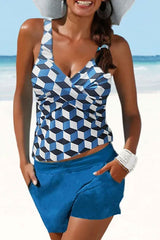 Marble Print Flattering Front Wrap Tankini