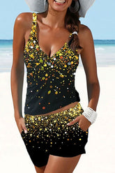 Marble Print Flattering Front Wrap Tankini