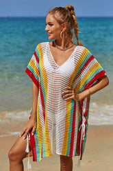 Rainbow Romantic Side Strappy Hollow-Out Beachwear