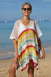 Rainbow Cute Hollow-Out Side Split Beachwear