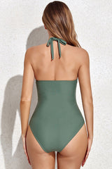 Mesh Patchwork Striking Front Wrap One Piece Swimwear
