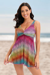 Rainbow Striped Feminine Twisted Detail Tankini