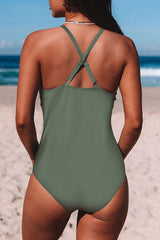 Mesh Patchwork Beachy Cross Back One Piece Swimwear