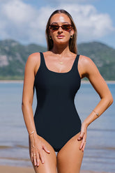 Solid Color Casual U Collar One Piece Swimwear