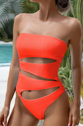 Ribbed Bandeau Striking Cutout Design One Piece Swimwear